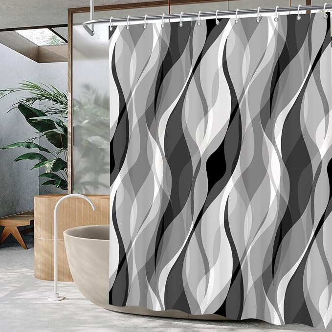 Grey Shower Curtains Black and White Modern Abstract Striped Bathroom Curtain Minimalist Geometric Polyester Shower Curtain Sets for Bathroom Extra Long 72x108 in with 12 Hooks