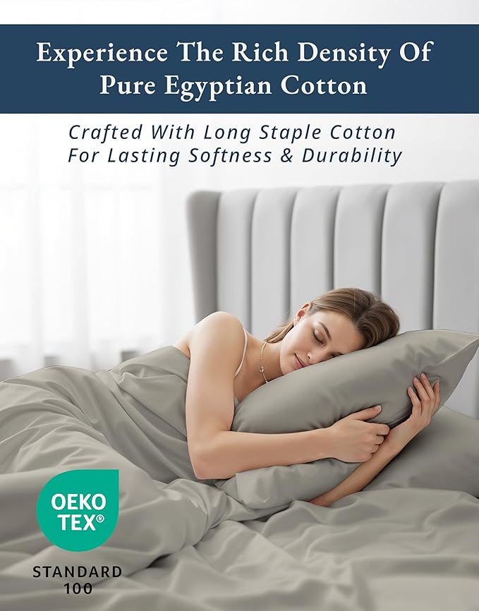 100% Egyptian Cotton Sheets King Size - Naturally Cooling & Breathable 4 Piece Silky Sateen Weave King Size Sheets Set, Ultra-Soft & Durable Hotel Luxury Sheets with 15" Snug Fit Deep Pockets - Silver