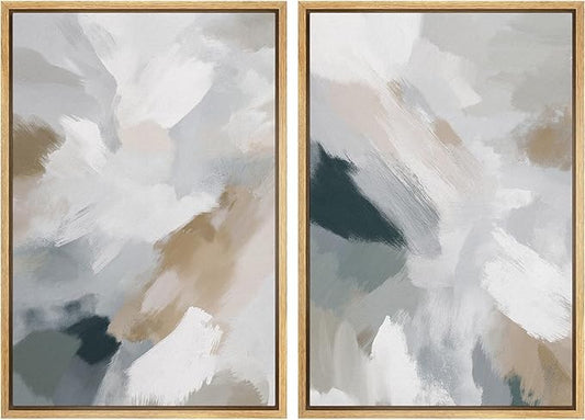 IDEA4WALL Framed Canvas Print Wall Art Set Neutral Brushstroke Abstract Modern Minimalist Illustrations Modern Art Decorative Bohemian Calm/Zen for Living Room, Bedroom, Office - 16"x24"x2 Natural