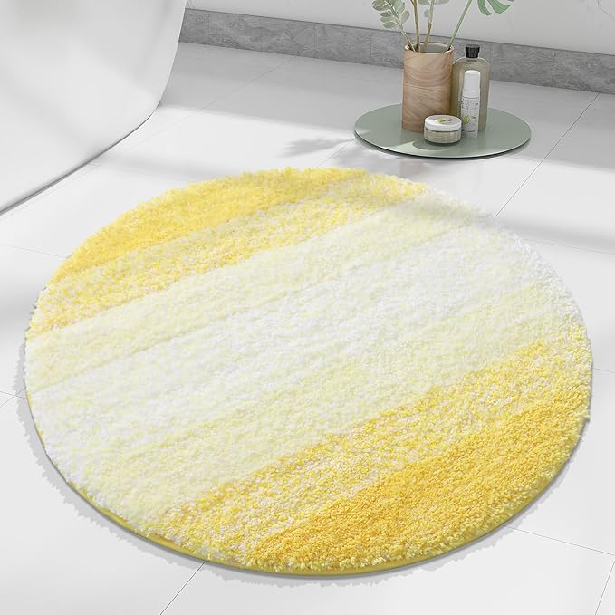Arotive Microfiber Bathroom Rugs, Shaggy Soft and Absorbent Bath Rug, Non-Slip, Thick Plush Machine Washable Dry Bath Mats for Bathroom, Tub and Shower, 24x24, Yellow, Round