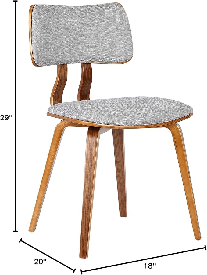Armen Living Jaguar Mid-Century Dining Chair in Walnut Wood and Gray Fabric - Set of 6