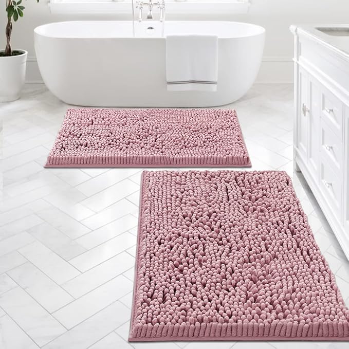 H.VERSAILTEX Bathroom Rugs Bath Mats for Non Slip Luxury Chenille Extra Soft Absorbent Shaggy Mat Washable Fast Dry Sets 2 Piece (Coral Pink, 24'' x 36''/20'' 32'')