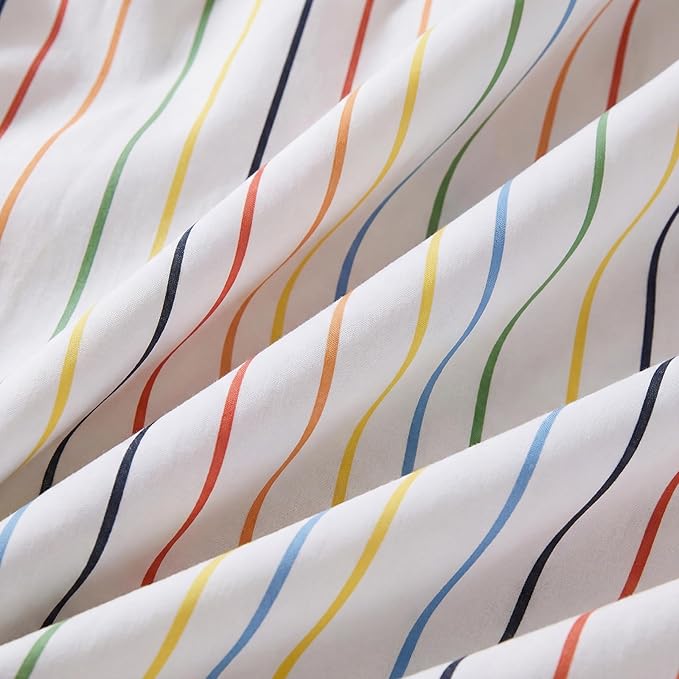 Merryword Rainbow Striped Duvet Cover Set King Size, 100% Cotton Bedding Set with Zipper Closure & 8 Corner Ties, Luxury Linen Like Bedding, Soft Breathable Comforter Cover for All Seasons