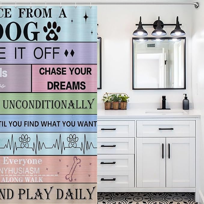 Dogs Paw Shower Curtain Rustic Wooden Plank Dog Inspirational Motivational Quotes Patterned Duty Fabric Shower Curtains Set Bathroom Polyester Waterproof with 12 Hooks, 55x72Inch（140x183cm）
