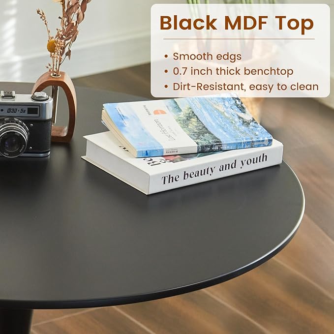 Round Dining Tulip Table for 2, Mid-Century Modern Table with Sturdy Metal Pedestal for Kitchen, Bistro, Cafe, Leisure (Black, 24 INCH)