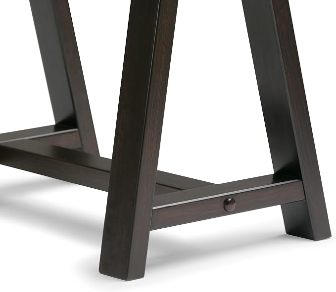 SIMPLIHOME Sawhorse Desk - 60 Inch Wide Solid Wood Writing Desk in Dark Chestnut Brown, Modern Industrial Home Office Computer Table for Workspace with Sawhorse Base and Integrated Keyboard Tray