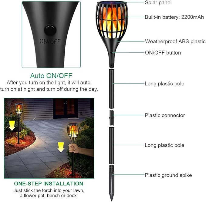 Solar Torch Light with Flickering Flame, Solar Lights Outdoor Garden Waterproof Dancing Flames Light, Flickering Flames Garden Light, Landscape Decoration Pathway Patio Lights 43",8P