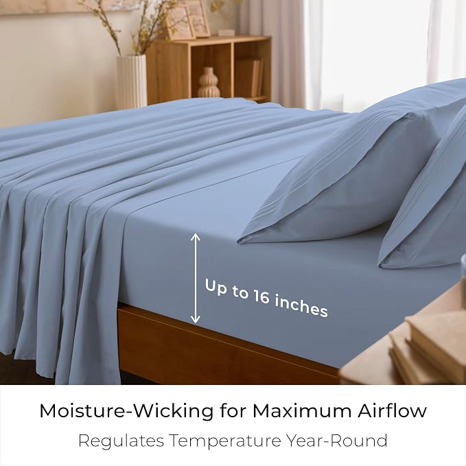 Mellanni Twin Sheets Set - 3 PC Iconic Collection Bedding - Hotel Luxury, Extra Soft, Cooling Bed Sheets - Wrinkle, Fade, Stain Resistant (Twin, Sky Blue)