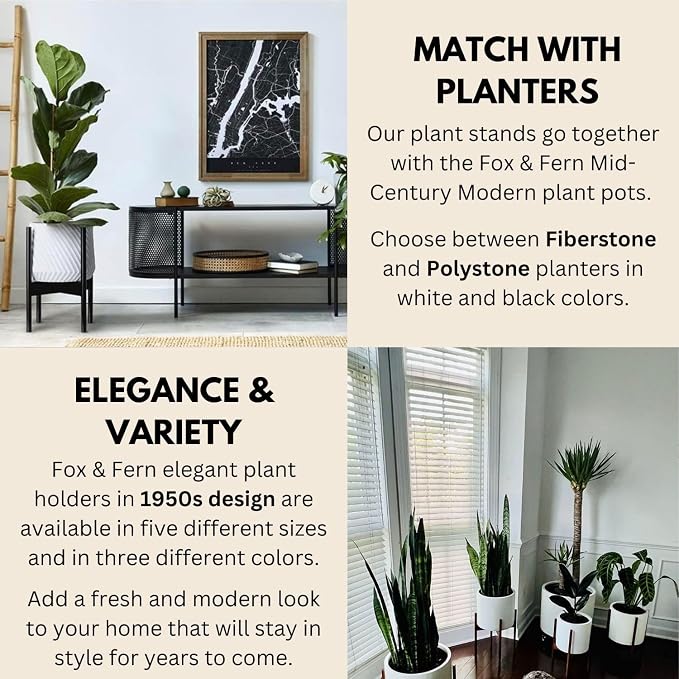 Fox & Fern Bamboo Plant Stand — 11.8 Inch Fixed Size Wooden Mid Century Plant Stand for Indoor Planters (Not Included) - Raised Flower Pot Holder for Indoor Big Pots - Plug In Design - Dark Bamboo