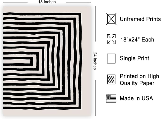 Poster Master Japanese Ink Poster - Rectangle Tunnel Print - Geometric Illustration - Abstract Illustration - Line Artwork - Mid Century Modern Art - Minimal Living Room Design - 18x24 UNFRAMED Wall decor