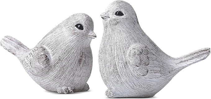 Blulu 2 Pcs Bird Figurines Home Decor Resin Bird Statue Vintage Farmhouse Decoration Boho Animal Decorative Sculpture Gifts for Home Table Office Shelf Tabletop Accents(White,Natural)