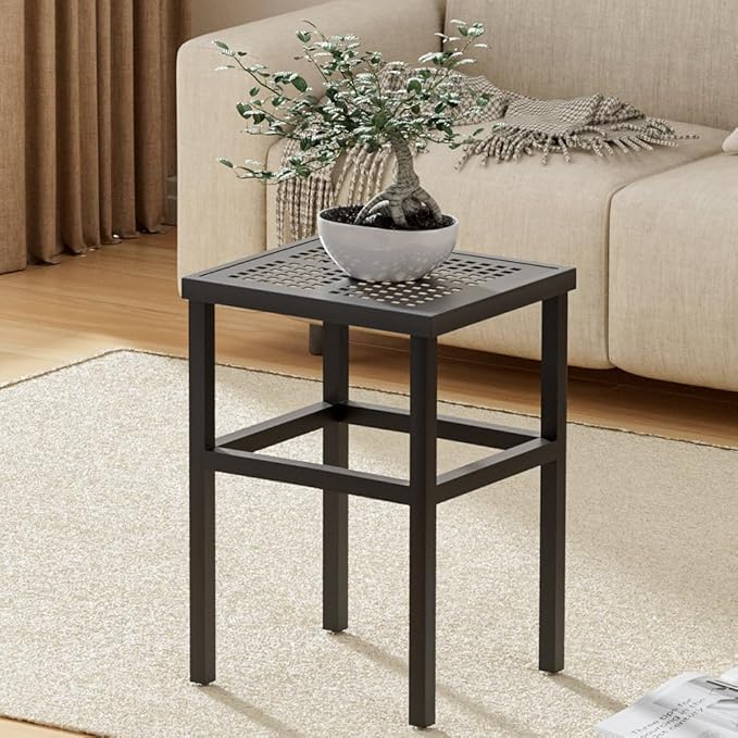 Plant Stand - Indoor/Outdoor Extra-Sturdy 23" tall Aluminum Plant Stand – Ideal for Patios, Gardens, Living Room Decoration (Black)