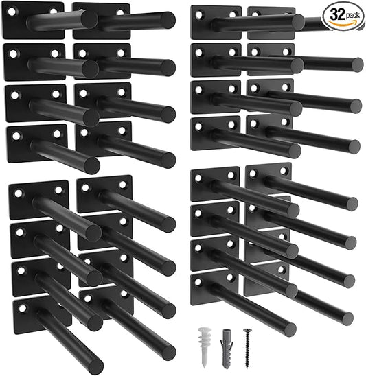 LEOPO Black 32-Pack 5 inch Floating Shelf Brackets, Hidden Shelf Bracket for Wood, Concealed Blind Shelving Support,Invisible Coated Brackets for DIY Decorative,Fit for Kitchen, Bathroom,Study Room