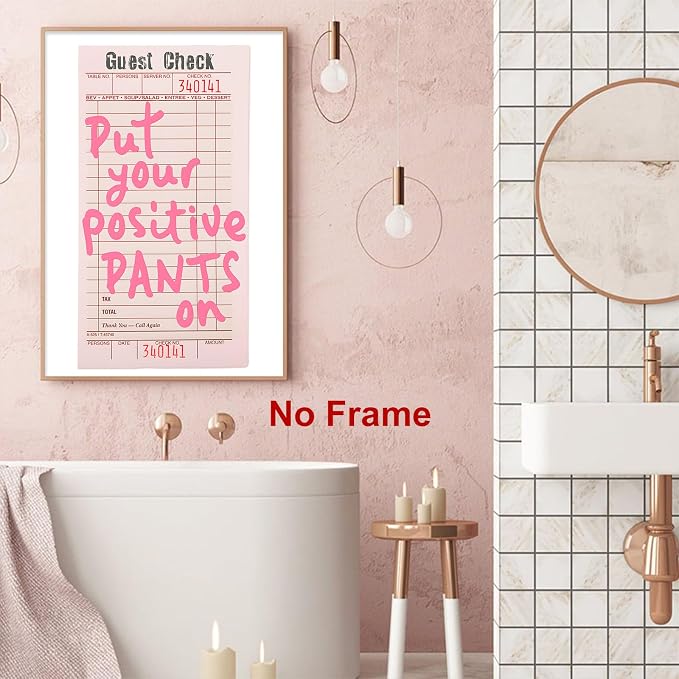 Pink Aesthetic Paintings Guest Check Poster Bar Cart Canvas Wall Art Pink Modern Pictures Trendy Preppy Posters Funny Quote Pictures Vintage Funky Canvas Wall Art for Bedroom Living Room 16x24in