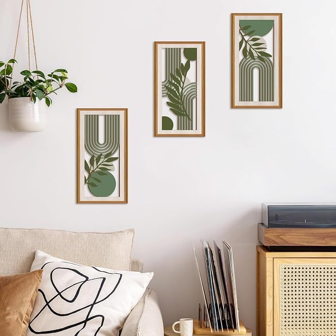 Ausril Green Boho Wall Decor,Boho Botanical Wall Decor Sage Green,Mid-century Modern Decor,Abstract Bohemian Artwork Geometric Line,Minimalism Boho Plants Hanging Sign for Home Living Room Bedroom