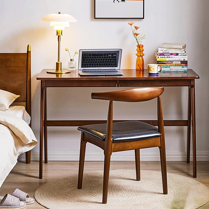 Wood Writing Desk with 2 Drawer,Home Office Desk for Small Spaces Study Desk PC Table Workstation (Walnut, 39.4x23.6x29.5)