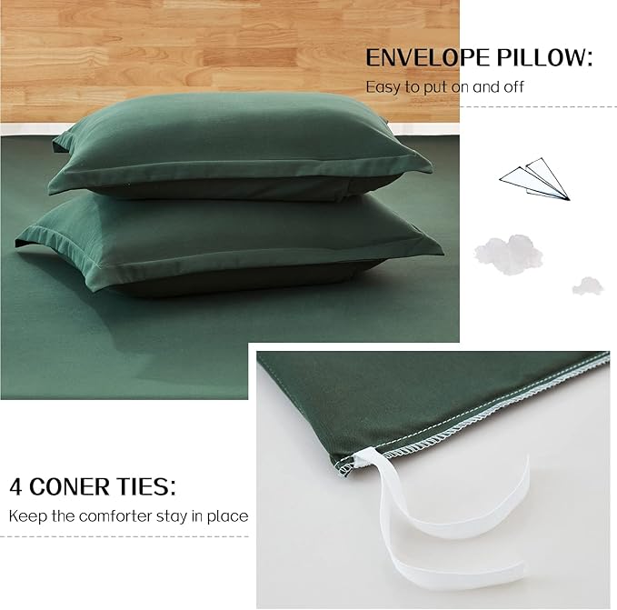 Dreaming Wapiti Duvet Cover King,Washed Microfiber King Size Dark Green Duvet Cover Set,Solid Color - Soft and Breathable with Zipper Closure & Corner Ties (Dark Green, King)