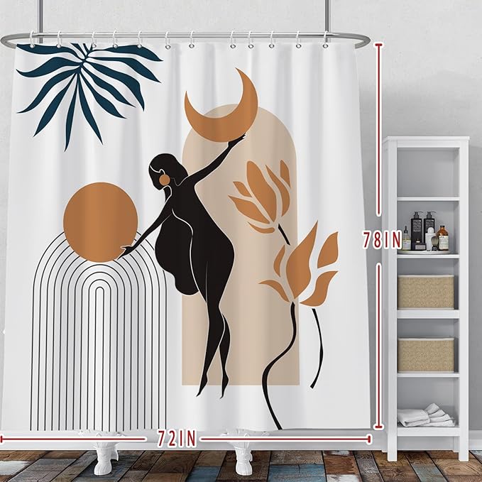 Baocicco Boho Mid Century Shower Curtain Sun and Moon in The Woman's Hands Minimalist Geometric Shower Curtains for Bathroom Bathtubs Waterproof Fabric Shower Curtain with Hooks 72x84 Inches