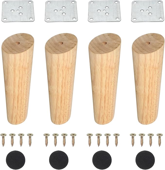 PATIKIL Wood Furniture Legs, 4Pcs 5.9" Tapered Replacement Sofa Leg for Chair Couch Bed Coffee Table Dresser, Wood Color