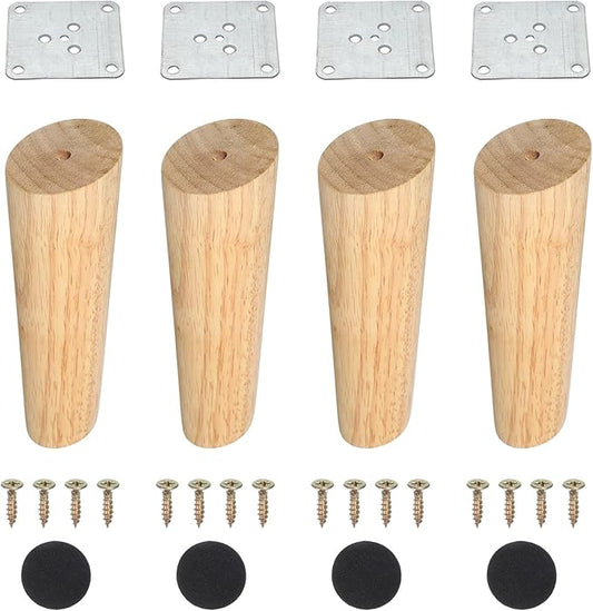 PATIKIL Wood Furniture Legs, 4Pcs 5.9" Tapered Replacement Sofa Leg for Chair Couch Bed Coffee Table Dresser, Wood Color