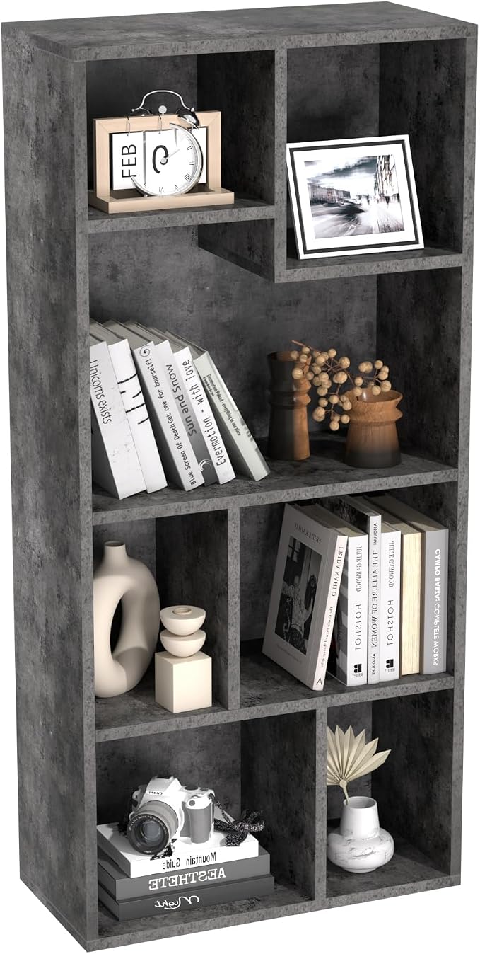 VECELO 7-Cube High Bookcase 42 Inch - 4-Tier Modern Storage Cabinet with Adjustable Height Shelves, Easy Assembly for Textbooks Display, Home Office, Grey