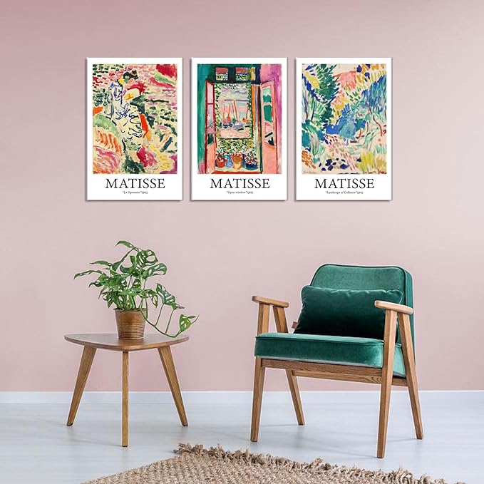 Framed Henri Matisse Wall Art Abstract Canvas Print Set French Floral Rainbow Landscapes Nature Plants Illustrations Modern Multicolor for Living Room Bedroom Office - 16"x24"x3
