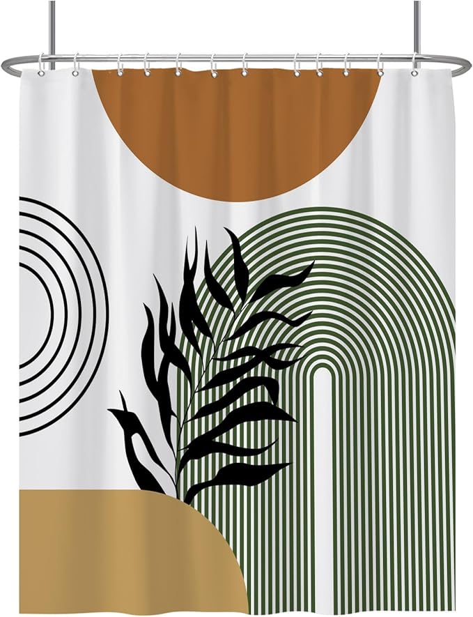 Baocicoo Boho Mid Century Abstract Leaf Plant Botanical Tropical Palm Shower Curtain for Bathroom Hotel Bathtub Cubicle Living Room Decor Fabric Shower Curtain with Hooks 72x84 Inches
