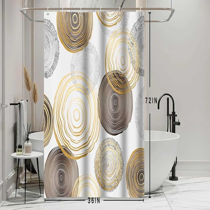 Modern Abstract Shower Curtain, 36x72 inch Polyester, Circle Geometric Pattern Shower Curtain Sets, Mid Century Style Bathroom Curtains Decor Set with 6 Hooks YLOKTP0332