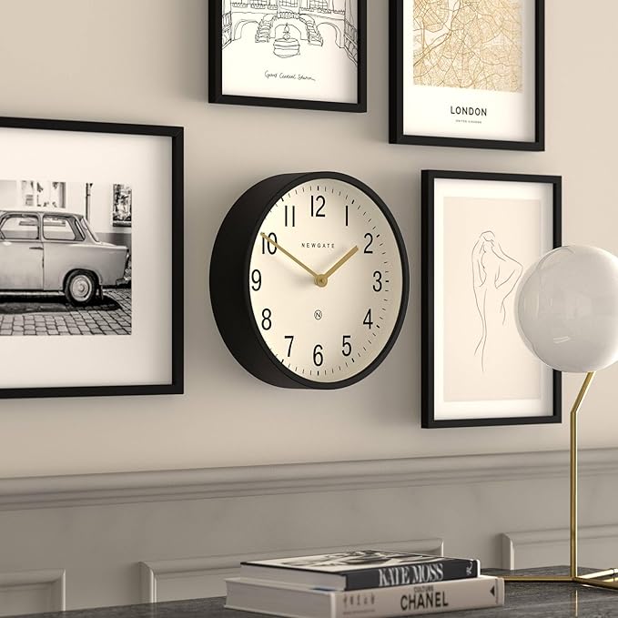 NEWGATE® Master Edwards wall Clock | Mid-Century Style Clock | 12 inch | Deep Metal case in matt Black | Modern Retro Design for Kitchen, Living Room or Office