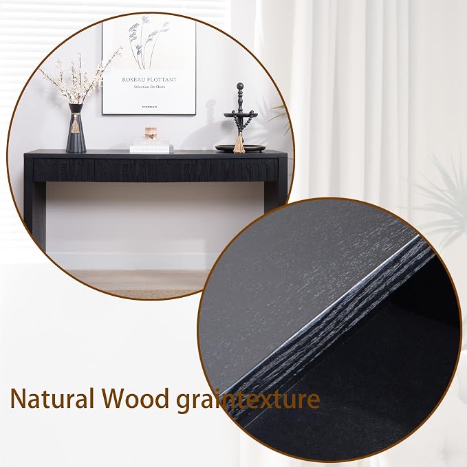 Wood Console Table, 59.2" Retro Long Sofa Table Behind Couch with 4 Drawers, Farmhouse Wooden Narrow Sofa Table Hall Table for Living Room Foyer Entrance Entryway, Black
