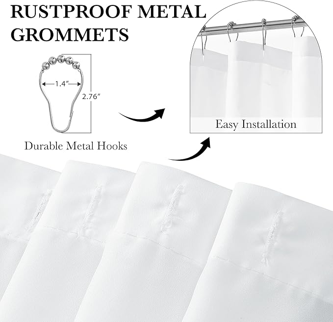 KGORGE Non See Through Sheer Shower Curtain for Bathroom, Privacy Button Hole Waterproof Lightweight Shower Curtains for Bathtub Hotel Washable, White, 72 x 72 inches Long, 1 Panel, Hooks Included