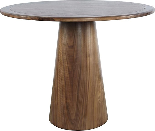 Jofran Nash Mid-Century Modern Round Pedestal Dining Table for Kitchen or Dining Room, Walnut, 36" Counter Height