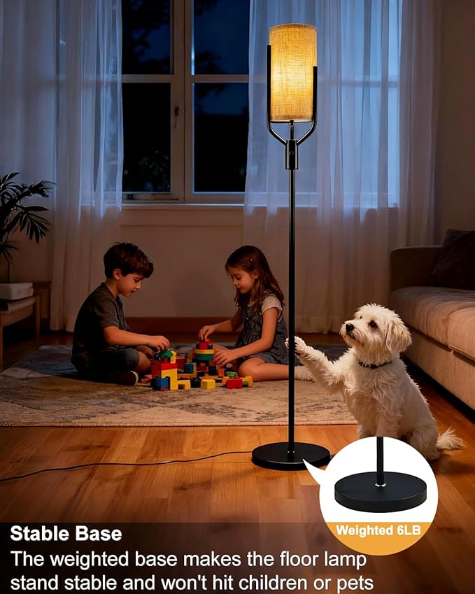 64.6IN Gold Floor Lamp - Dimmable LED Floor Lamp with Linen Shade, 3000K Soft Warm White | Bulbs Included | Modern Tall Lamp for Living Room, Bedroom, Wedding & Party