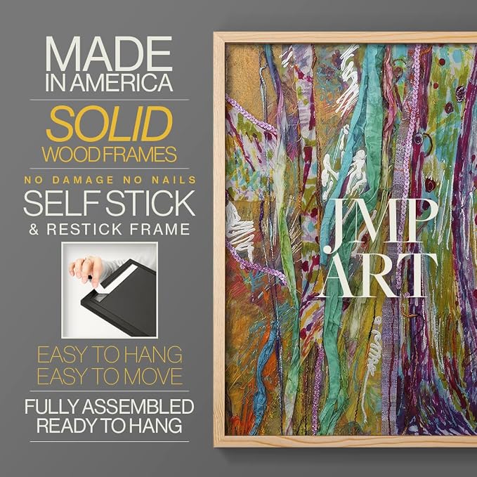 Renditions Gallery Set of 2 Peel & Stick Framed Prints, Modern Abstract Wall Art, Colorful Artistic Painting Wall Decor, Re-Stickable - Ready to Hang - 8"x10" - NATURAL WOOD Frame LT588
