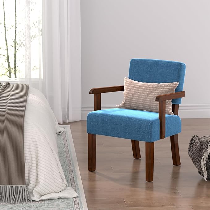 Accent Chair with Solid Wood Frame,Arm Chairs with Soft Seat and Armrests,Upholstered Reading Leisure Chair for Living Room,Bedroom,Office,Waiting Room