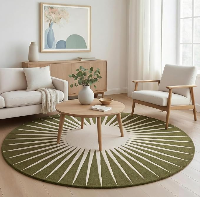 Restoration and Renovation Modern Round Area Rug – Hand-Tufted with 100% NZ Wool, Thick & Soft Circular Carpet for Living Room, Bedroom & Dining Room Decor (Moss Green, 3' Round)