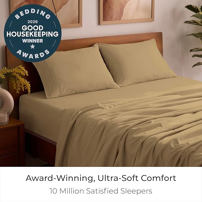 Mellanni Full Sheets Set - 4 PC Iconic Collection Bedding - Hotel Luxury, Extra Soft, Cooling Bed Sheets - Wrinkle, Fade, Stain Resistant (Full, Gold)