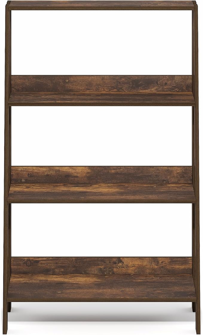 Furinno Ladder Shelf, 4-Tier Ladder Book Shelf, Open Frame Design Bookcase, Standing Display Storage Shelves, Storage Rack, for Organization and Storage, Living Room, Home Office, Amber Pine