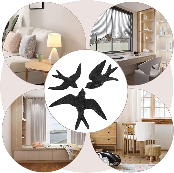 HOLIDYOYO 3Pcs Cast Iron Retro Decor Wall Art Bird Wall Decorations Vintage Ornaments for Home Office