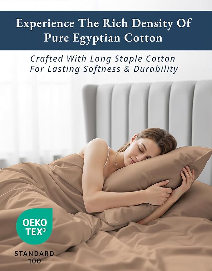 LANE LINEN Luxury 100% Egyptian Cotton Sheets Cal King Sheet Set, Eo Friendly Oeko-Tex Certified No Pill Fade Resistant Fully Elasticized Machine Washable Cooling Bed Sheet -Taupe