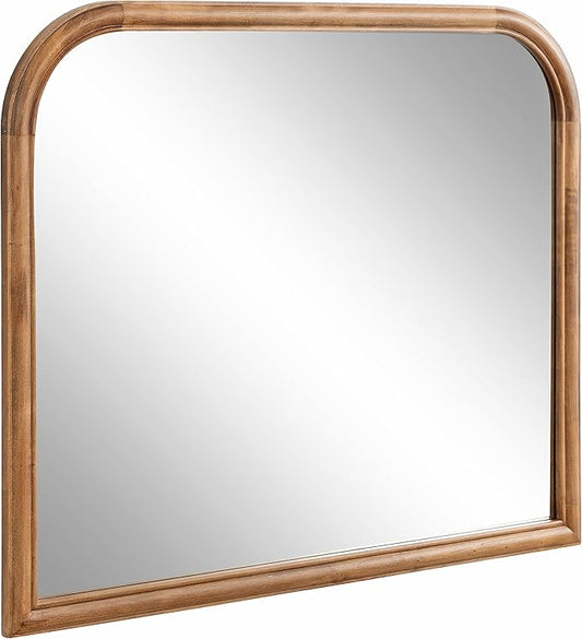 Kate and Laurel Glenby Transitional Wide Arch Wall Mirror, 34 x 28, Rustic Brown, Wooden Farmhouse Arched Bathroom Mirror with Rounded and Stepped Frame Profile