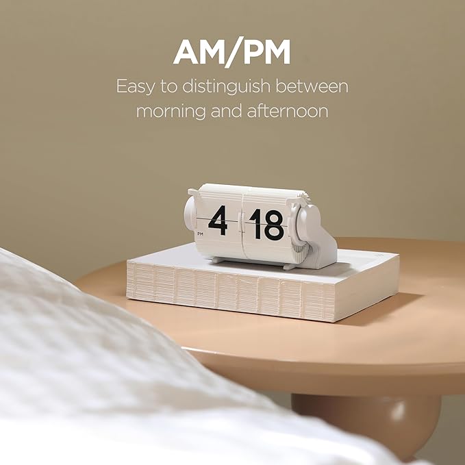 mooas Automatic Mini Flip Clock, Retro Vintage Automatic Flip Desk Clock, Timer Calendar Alarm, Snooze, Desk Clock Large Number USB-C Rechargeable, Ideal for Home Office School Hotel Café (Black)