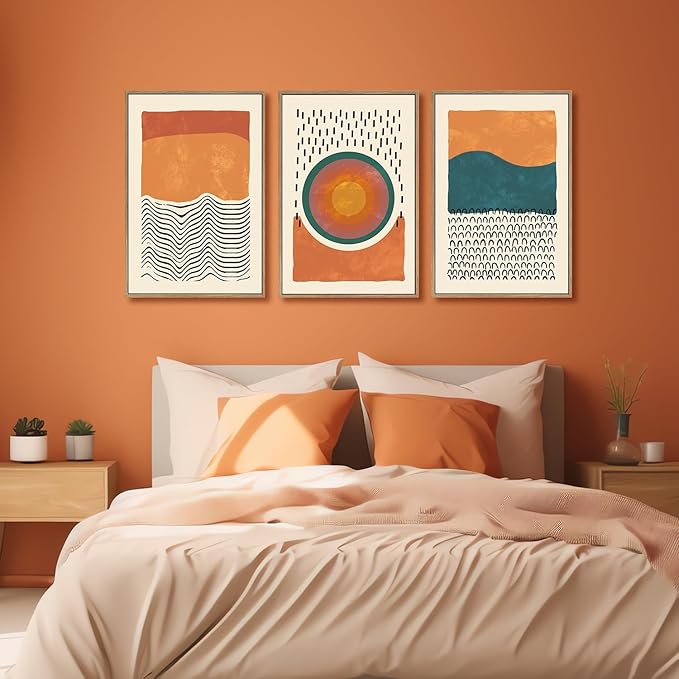 HPINUB Boho Abstract Framed Canvas Prints Wall Art Set, Mid-Century Color Block Shape Wall Decor, Minimalist Illustrations Art Photos for Living Room, Bedroom, Dining Room, Office, Bathroom-24"x36"x3