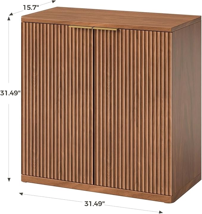 Evermagin 126" Walnut Buffet Cabinet with Storage, Large Sideboard Cabinet, Boho Fluted Accent Credenza for Dining Room, Kitchen, and Living Room