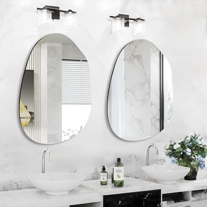 Irregular Wall Mirror 24x36 Inch,Asymmetrical Frameless Bathroom Mirrors with Tempered Glass for Bathroom Living Room Bedroom