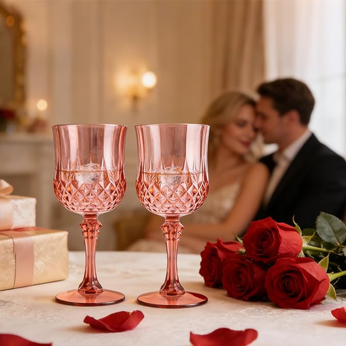 Plastic Wine Glasses, Plastic Goblets Vintage Style Cordial Drinking Glasses for Valentine’s Day, Wedding Reception, Grand Event Party Supplies (48, Rose Gold)