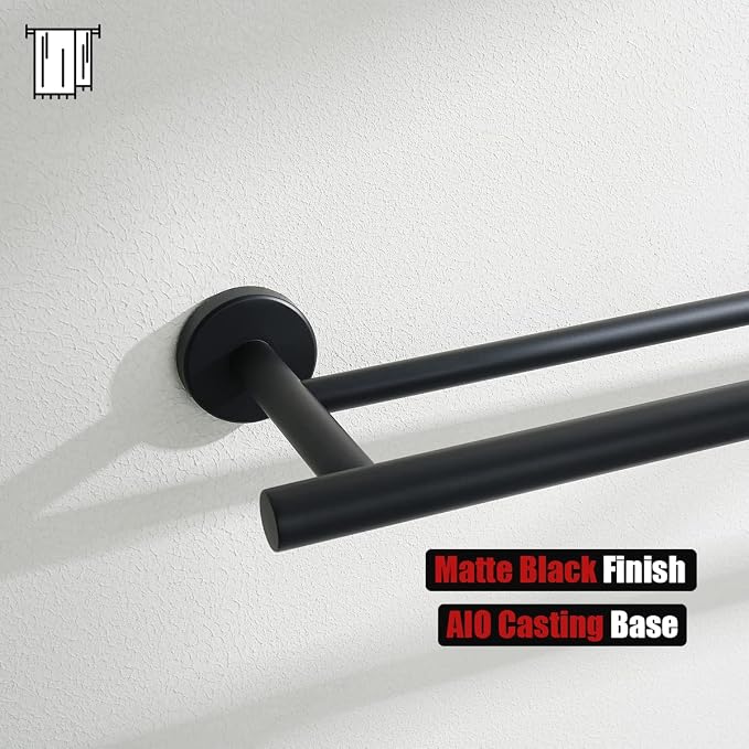 JQK Double Towel Bar Black, 39 Inch 304 Stainless Steel Thicken 1mm Towel Rack for Bathroom, Bath Towel Holder Matte Black Wall Mount, Useable Length 36 Inch, TB100L36-PB