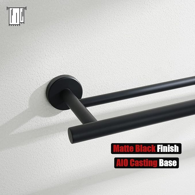 JQK Black Double Towel Bar, 20.5 Inch 304 Stainless Steel Thicken 0.8mm Towel Rack Bathroom, Towel Holder Matte Black Wall Mount, Useable Length 18 Inch, TB100L18-PB