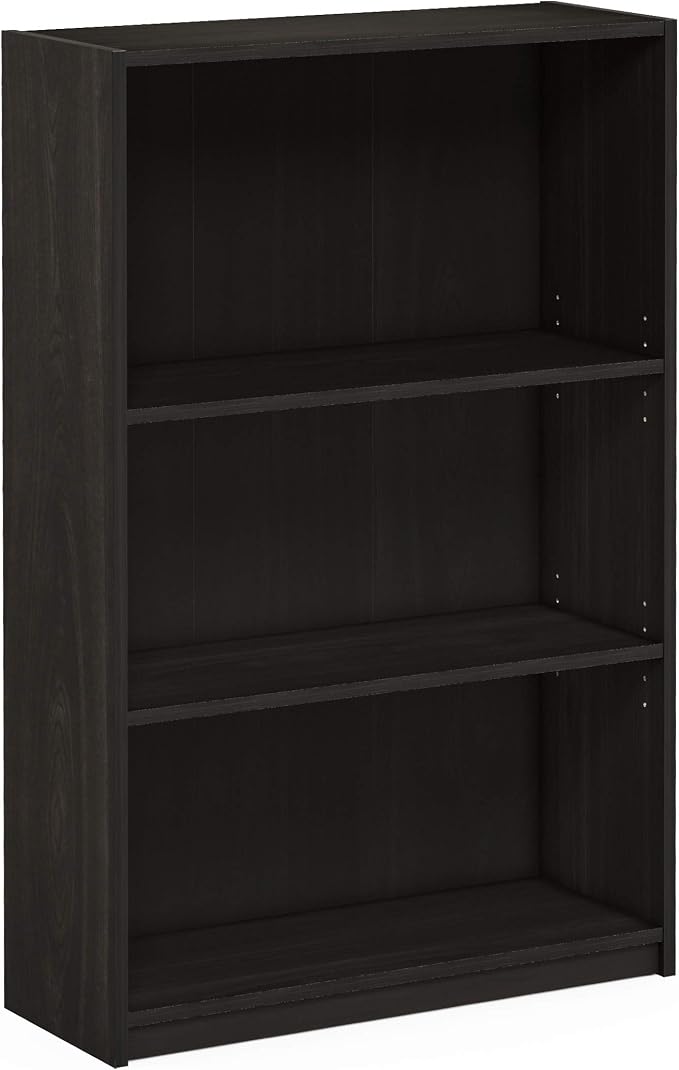 Furinno JAYA Book Shelf, 3-Tier Bookshelf, Bookcase with Adjustable Shelves, 9.5 x 24.5 x 40.3, for Organization and Storage, for Living Room, Bedroom, Home Office, Espresso