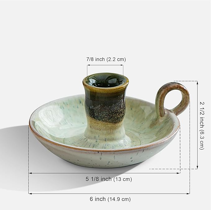 Candle Holder Ceramic Candlestick Holder, Candlelight Stand for Spell Candles, Taper Candles, and Incense, Halloween Christmas Dining Room Home Decoration Display-White and Green